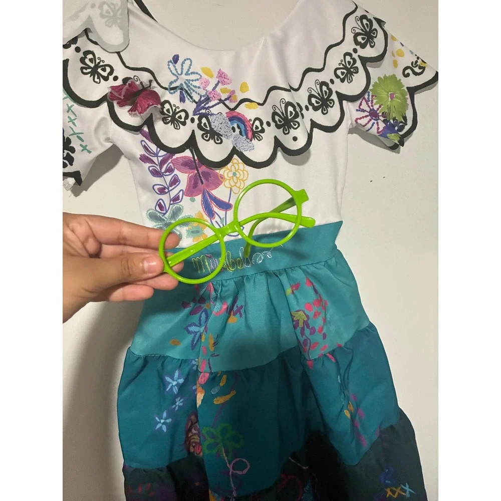 Disney Encanto Mirabel Costume Kids Small 4-6 Dress and Glasses Spirit Halloween